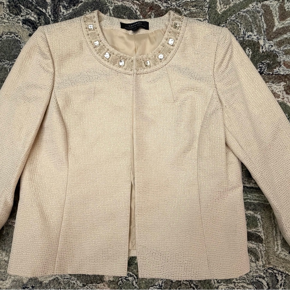 Tahari ASL Light Gold Cream Beige Jacket Blazer with Jeweled Detailing 14